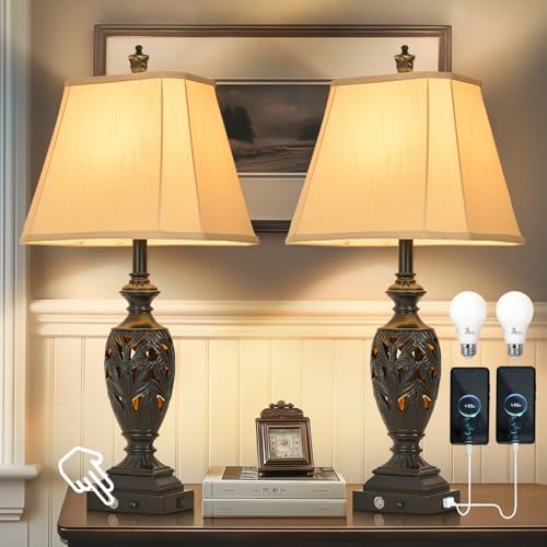 AIDENOEY 29.5" Touch Control Traditional Table Lamp Set of 2 with USB A+C