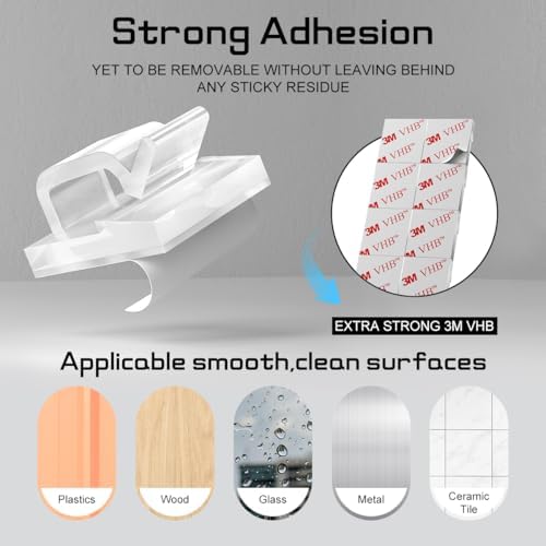 KGROTE 100PCS Cable Clips, Adhesive Wire Clips Strong Cord Clips Wire Holders, Cable Management Clips for Desk, Wall, Car, TV, Ethernet Cable (Clear, Small) (Pack of 3)