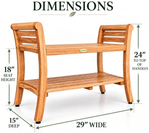 EcoDecors Symmetry 30-Inch Teak Shower Bench, Natural Finish