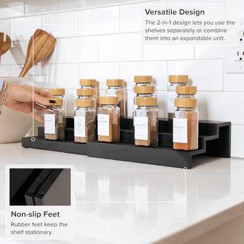 KitchenEdge 3-Tier Expandable Spice Rack Organizer, Black