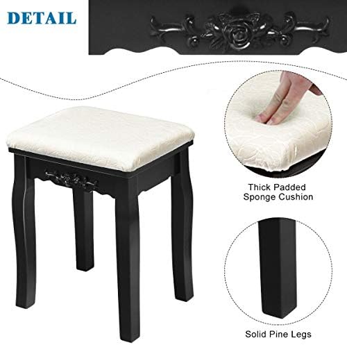 DORTALA Vanity Table Set w/Lighted Mirror, Morden Vanity Dressing Table w/ 10 Dimmable Light Bulbs & 5 Drawer, 2 Dividers Removable Organizer, Bedroom Makeup Table Set w/Cushioned Stool, Black