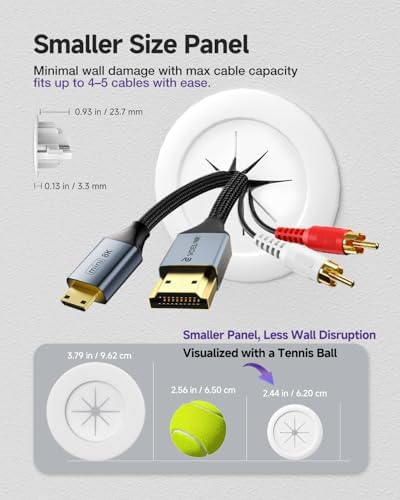 VCELINK in-Wall Cable Management Kit, 2.44" (62 mm) Mini Wall Cord Hider for TV/Coaxial/HDMI/Speaker Cords, Includes 2 Pass Throughs, Locking Brackets and Hole Saw Drill Attachment (Pack of 4)