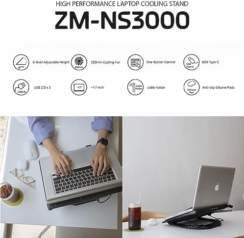 Zalman NS3000 Laptop Cooling Pad Cooler Stand with Powerful 200mm Quiet Fan