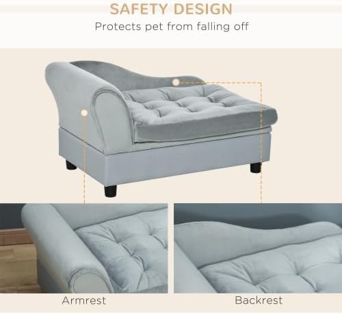 Luxury Dog Sofa Bed with Storage – Small Dog Couch Bed with Hidden Storage, Soft Foam Pet Sofa, Modern Raised Dog Bed for Small Dogs (Grey)