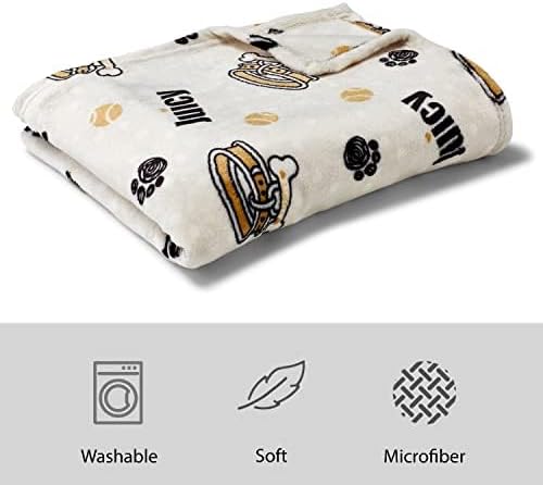 Juicy Couture Beige 50" x 60" Dog Blanket – Plush Puppy Throw, Printed, Breathable, Lightweight, Machine Washable, for Small Medium & Large Pets