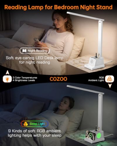 cozoo LED Desk Lamp for Home Office,15W Wireless Charger Pen Holder, White