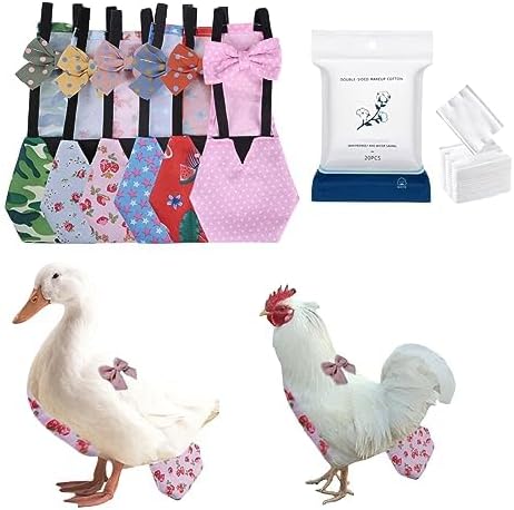 MANON ROSA Chicken Diapers Bantam Hens - Reusable 6-Piece Set with Bow Ties Poultry Nappies Washable Waterproof for Geese Pet Ducks Silkie(6D20P M)
