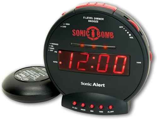 Sonic Bomb Dual Extra Loud Alarm Clock with Bed Shaker, Black | Sonic