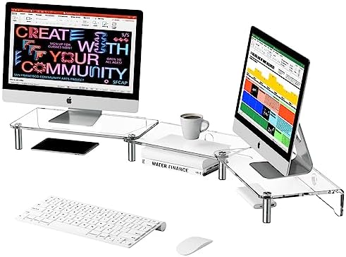 Acrylic Dual Monitor Stand Riser,Adjustable Length Angle for 2Monitors