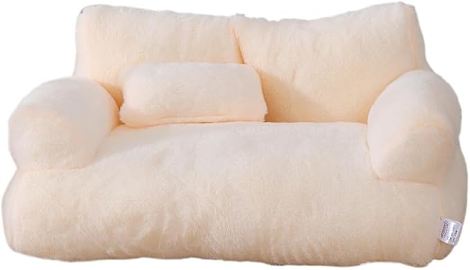 Soft Fluffy Self-Warming Cat Bed | Washable Pet Sofa for Indoor Cats & Small Dogs | Cute Princess-Inspired Kitten Couch & Puppy Bed(Beige,29.53''*20.08''*11.02'')