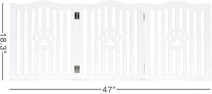 Pet Gate, Wooden Free Standing Dog Gate for Small Dogs and Cats. Great Folding Fence for Doorways, Halls, Stairs. White