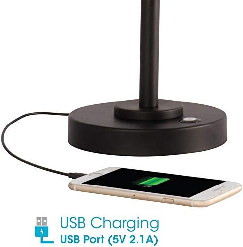 OttLite Balance LED Desk Lamp with USB Port, Black with Gold Accents