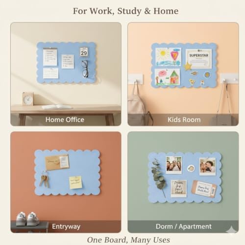 Scalloped Felt Bulletin Board 36x24 Inches, Blue Wall Pin Board