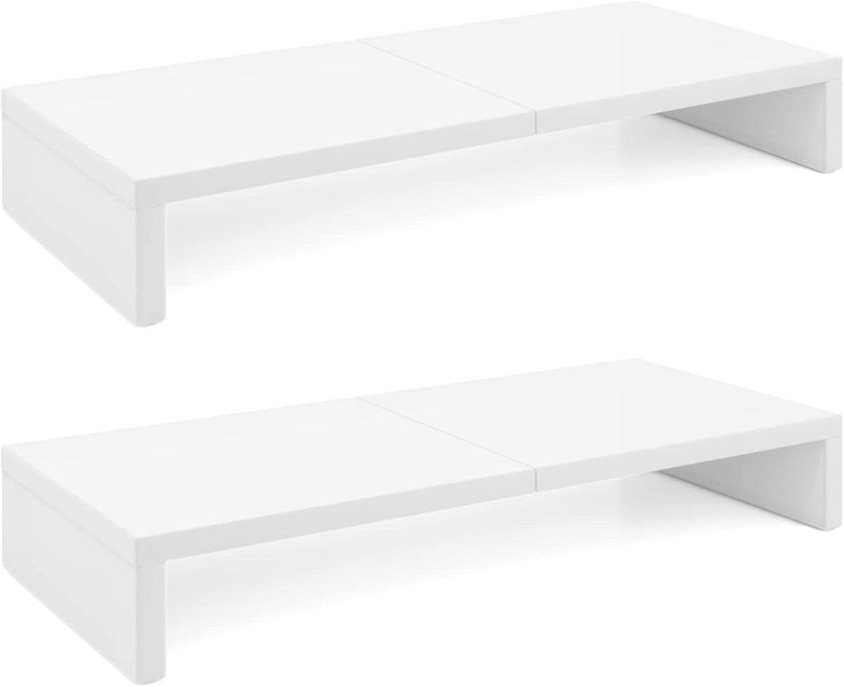 TEAMIX 2 Pack White Monitor Stand Riser 20 inch, Wooden Desktop Stand Shelf