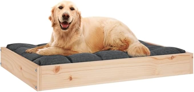 Solid Wood Dog Bed 28.1x21.3x3.5 Inches Pine Frame Pet Sofa for Small Medium Dogs, Rustic Minimalist Raised Bed with Sturdy Construction, Easy Assembly Wooden Pet Furniture for Living Room Bedroom