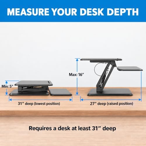 Mount-It! Standing Desk Converter, Compact 25" Sit Stand Desk Riser with Gas Spring Lift, Adjustable Height Desktop Riser for Laptop, Monitor, and Keyboard, Small Home Office Desk Converter