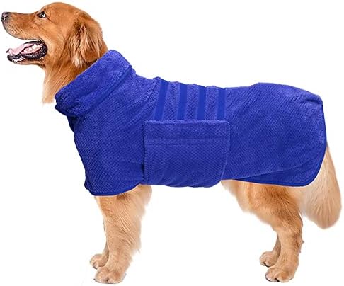 Geyecete Pineapple Grid Fast Drying Super Absorbent Dog Cat Bath Robe Towel - Blue - XXL
