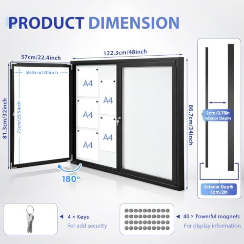 SWANCROWN 48x34 in Outdoor Bulletin Board, Enclosed Whiteboard, Black Frame