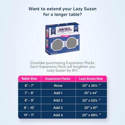 Light Gray- The Lazy Susan Revolution - The First Patented Lazy Susan Turntable Expandable for Rectangular & Oblong Tables - Kitchen & Dining Tables - Great Gift! Parties & Gatherings