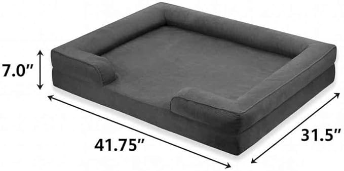 Gray Corduroy Orthopedic Dog Bed with Bolster – Memory Foam, Washable Removable Cover, Non-Slip Bottom (Large)