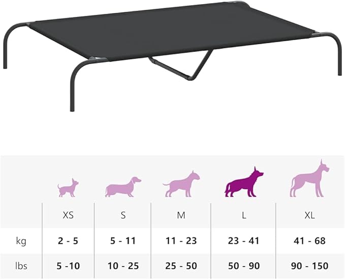 Elevated Dog Bed for Large Breeds, Raised Pet Cot with Breathable Oxford Fabric and Durable Powder-Coated Steel Frame, Indoor Outdoor Cooling Bed for Dogs up to 90 lbs, Black