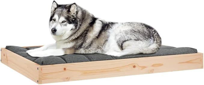Solid Pine Wood Dog Bed for Medium Breeds, Elevated Pet Bed with Minimalist Design, Indoor Dog Couch for Living Room or Bedroom, Natural Wood Finish, Durable and Sturdy