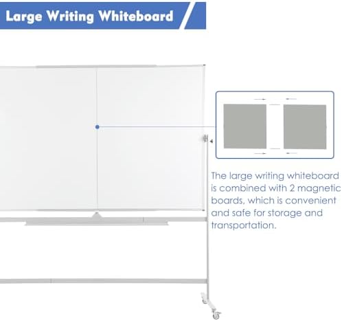 96x48 Magnetic Mobile Whiteboard on Wheel, Large Double Sided Rolling Board
