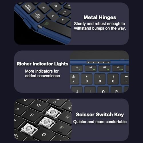 JOMAA Foldable Bluetooth Keyboard, 4-Channel Wireless, Multi-Device Rechargeable with Touchpad and Numeric pad Travel Portable Keyboard for Laptop, Tablet Phone, Windows, Mac, Android, iOS