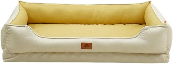 Large Dog Bed with Removable Washable Cover & Bolsters - Waterproof, Non-Slip Pet Sofa for Big Dogs(Yellow,34 * 23 * 9in)