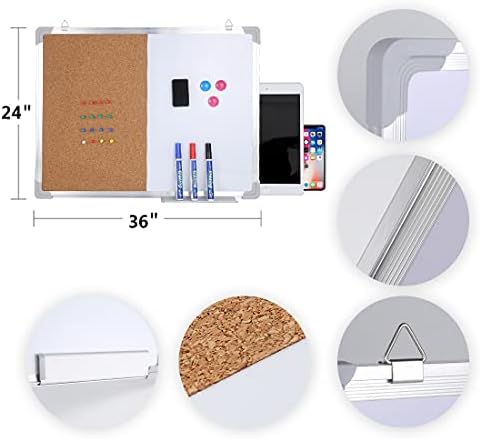 36x 24 '' Magnetic Dry Erase Board for wall Combo White Board Hanging whiteboard Half Cork whiteboard,3 Magnetic Markers,1 Magnetic Dry Eraser,