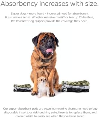 Pet Parents® Washable Dog Diapers (3pack) + Extendrs® of Durable Doggie Diapers, Premium Dog Diapers Female & Male (X-Large, Camo)