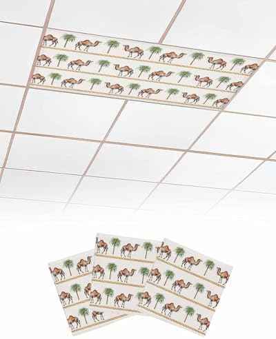 3 Pack Fluorescent Light Cover for Ceiling Lights, Tropical Plants Magnetic Classroom Light Filters 4x2 Feet, Camel Animals Summer Palm Trees Stripes Decorative Ceiling Shade Panel for Office