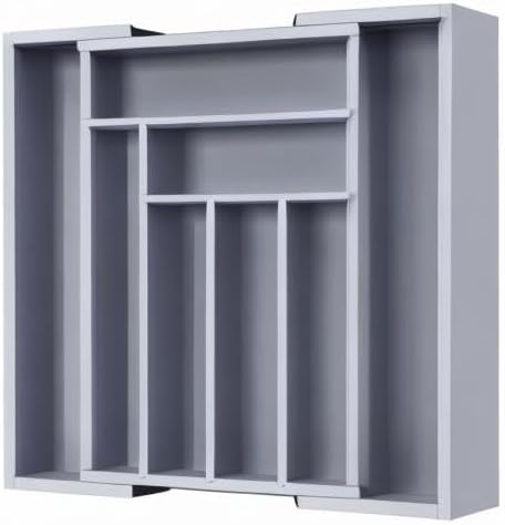 Pipishell Bamboo Expandable Silverware Drawer Organizer, Gray, Medium