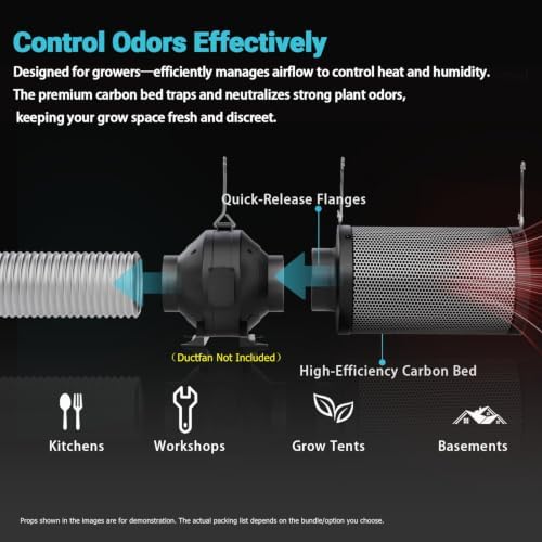 4 Inch Air Carbon Filter Smelliness Control with Australian Virgin Charcoal, Odor Removal Carbon Filter for Grow Tent, Inline Fan, Hydroponics, Pre-Filter Included, 4" x 12"