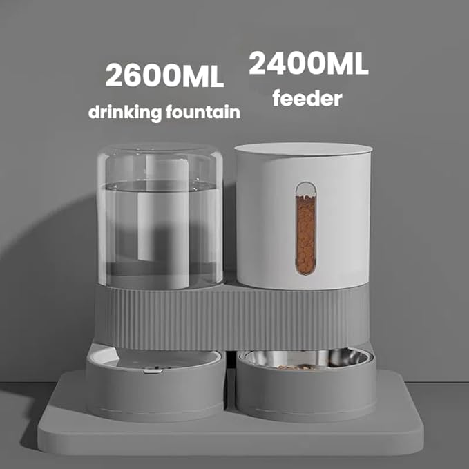 Gravity Cat Dog Feeder and Water Dispenser, 2 in 1 Automatic Cat Feeder with 360 Degree Rotatable, 2 Pack Large Capacity Self Feeding for Small Medium Dog Puppy Kitten