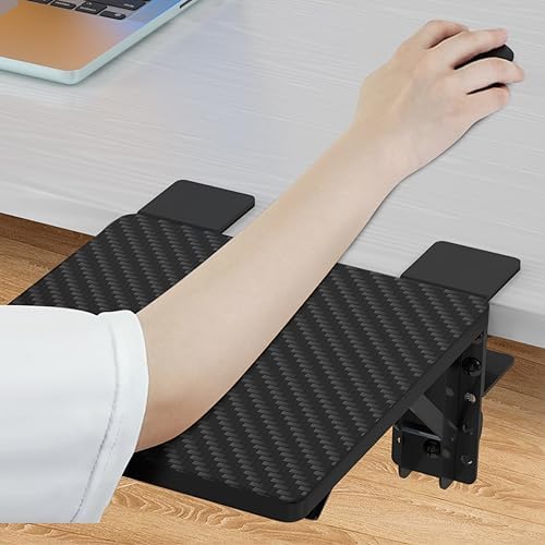 suptek Ergonomics Desk Extender Tray, 9.5"x9.1" Clamp on Table Mount Arm Wrist Rest Shelf, 90° Foldable Computer Arm Rest for Desk, Carbon Fiber, DSF3