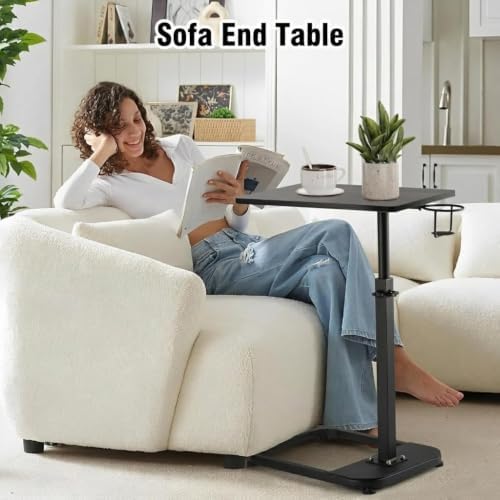 facka Adjustable C-Shaped TV Tray Table 18-32 Inch Height Couch Table