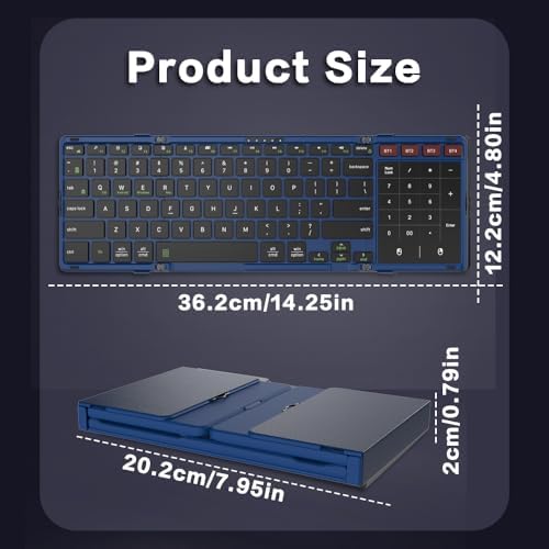 JOMAA Foldable Bluetooth Keyboard, 4-Channel Wireless, Multi-Device Rechargeable with Touchpad and Numeric pad Travel Portable Keyboard for Laptop, Tablet Phone, Windows, Mac, Android, iOS