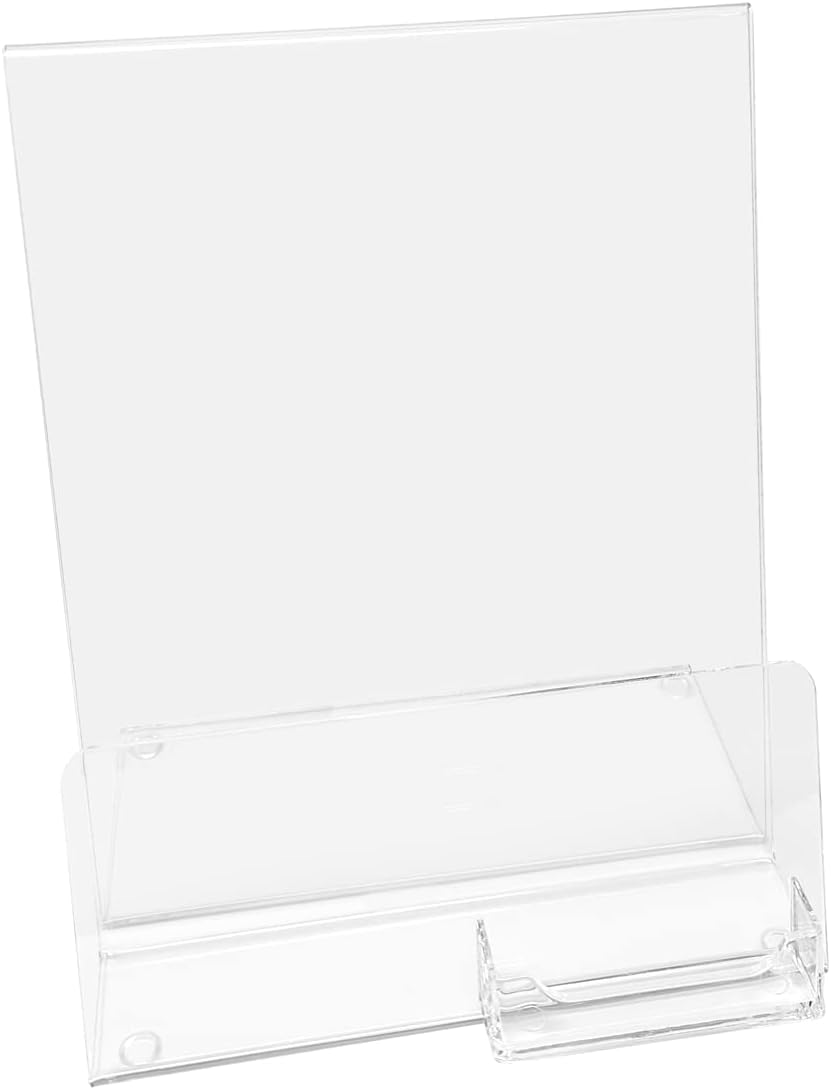 Clear Acrylic Brochure Holder with Business Card Pocket, Large 8.5x11 Letter Size Flyer Literature Desk Stand (Pack of 2)