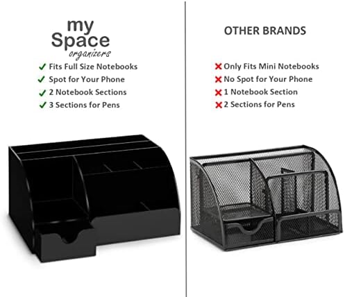 My Space Organizers Black Desk Organizer with 9 Compartments - Desktop Office Supplies and Desk Accessories Organizer