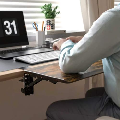 ETHU Foldable Desk Extender Tray with Clamp, 25.6x11.4", Walnut