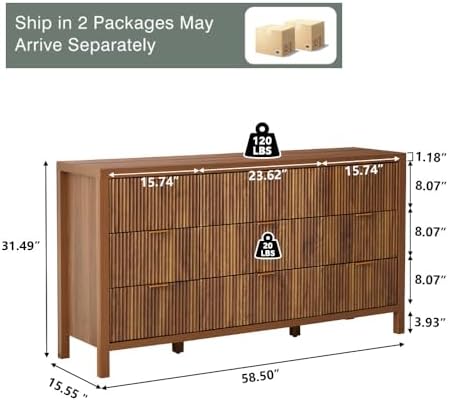 Mid Century Modern Dresser TV Stand, 9 Drawer Dresser for Bedroom Wood, Farmhouse Boho Storage Cabinet Side Table with Solid Natural Wood Legs, Long Wooden Nightstand for Closet (Walnut)