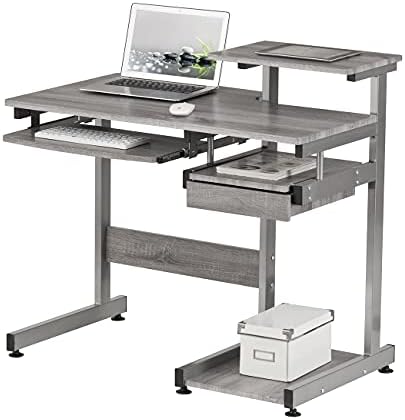 Techni Mobili 38"W Desk with Printer/Keyboard Tray & CPU Platform, Grey