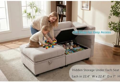 asunflower Ottoman with Storage for Couch 25.2" Square Storage Ottoman Foot Rest for Living Room Large Ottomans for Dorm, Bedroom,Office with Deep Seating(Light Gray)