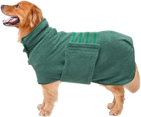 Geyecete Pineapple Grid Fast Drying Super Absorbent Dog Cat Bath Robe Towel - Green, XL