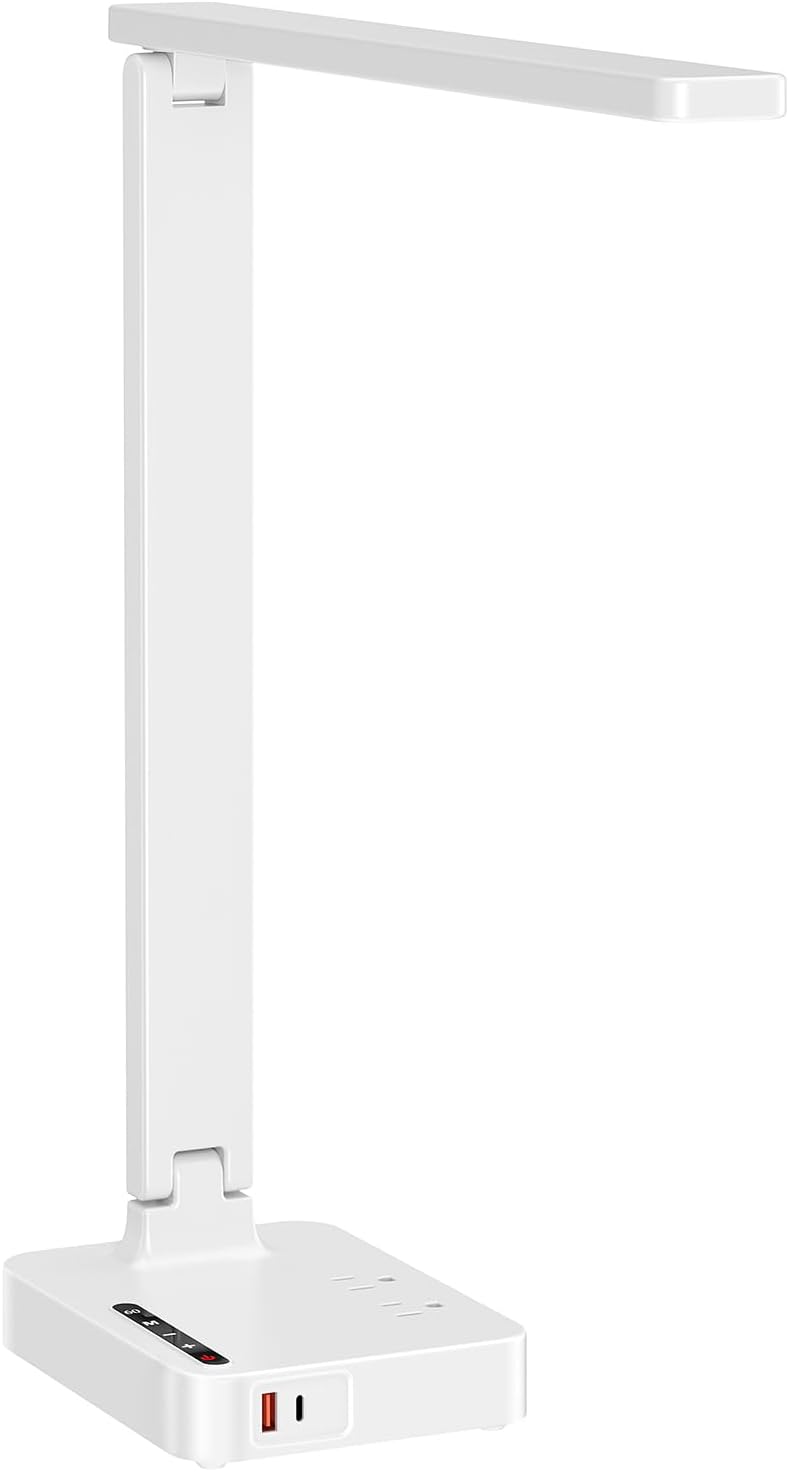 LED Desk Lamp with USB Charging Port for Dorm Office, 800lm, CRI 92, White