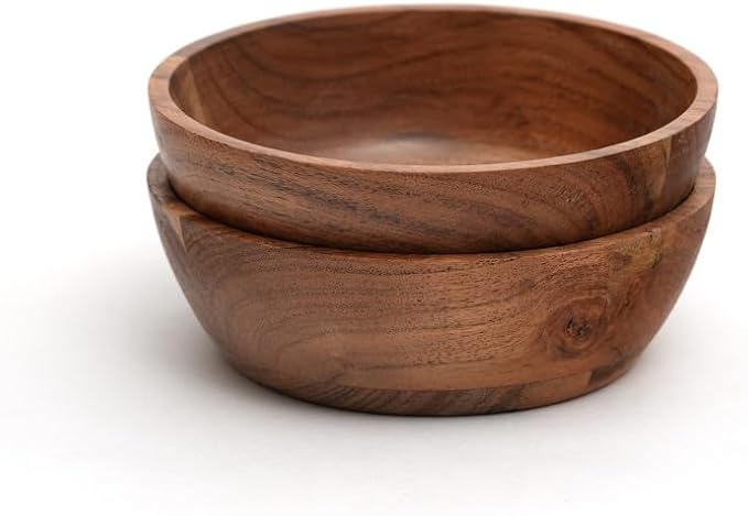 Acacia Wood Bowl Set of 2, 6-Inch Medium Serving Bowls, 400 Cubic cm Volume