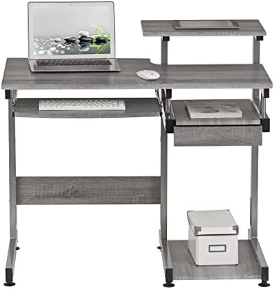 Techni Mobili 38"W Desk with Printer/Keyboard Tray & CPU Platform, Grey