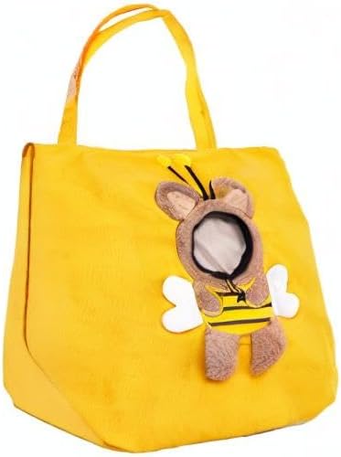 Pet Canvas Shoulder Carrying Bag, Cute Bee Shaped Cat Carrier, L Size Portable Kitten & Puppy Tote, Comfort Carriers for Small Dogs, Cats, and Pets, Handbag for Outdoor, Shopping, and Camping