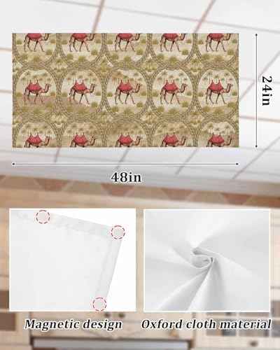 4 Pack Fluorescent Light Cover for Ceiling Lights, Desert Camels Magnetic Classroom Light Filters 4x2 Feet, Tropical Palm Trees Sand Cords Brown Decorative Ceiling Shade Panel for Office